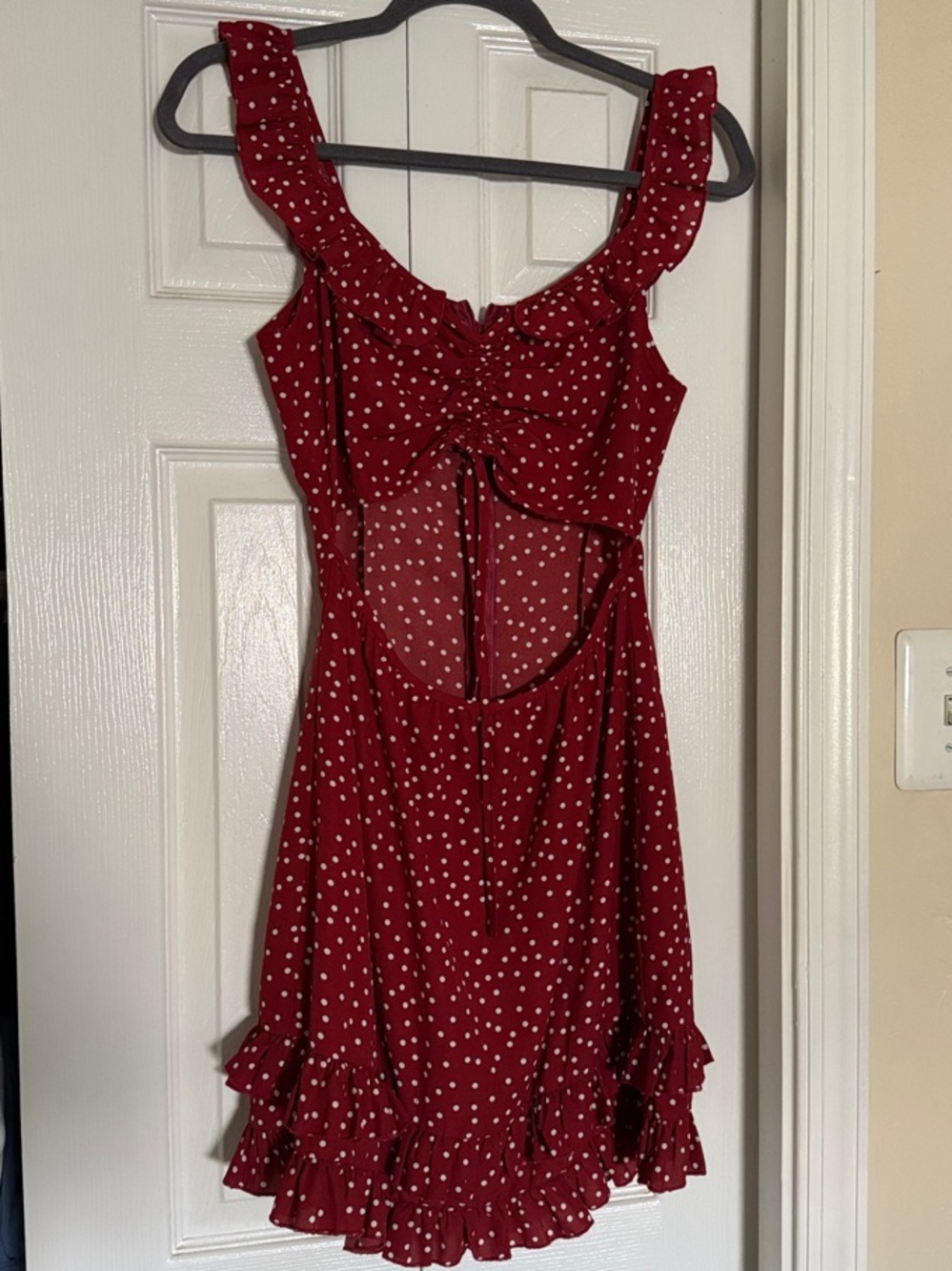 Nasty Gal Red Polka Dot Mini Dress with Ruffle Trim